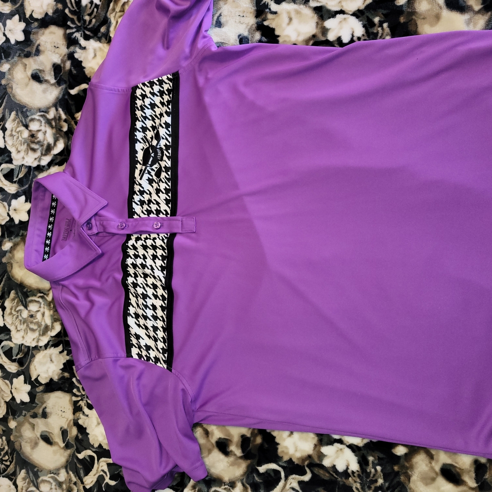 Tattoo Golf Houndstooth Purple Polo Shirt with Graphic Buttoned Design